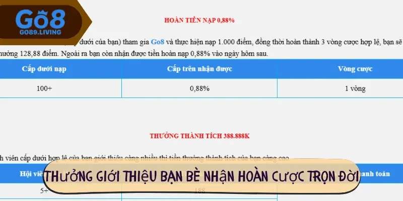 Thưởng giới thiệu bạn bè nhận hoàn cược trọn đời