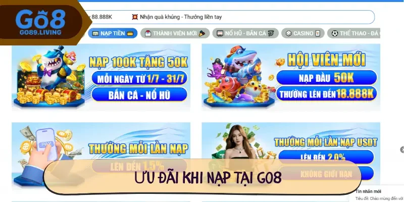 Ưu đãi khi nạp tại Go8